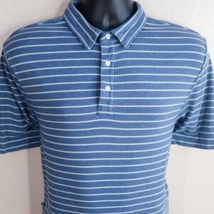 Faherty Brand Men's Striped Short Sleeve Polo Shirt Blue Size L Cotton Modal